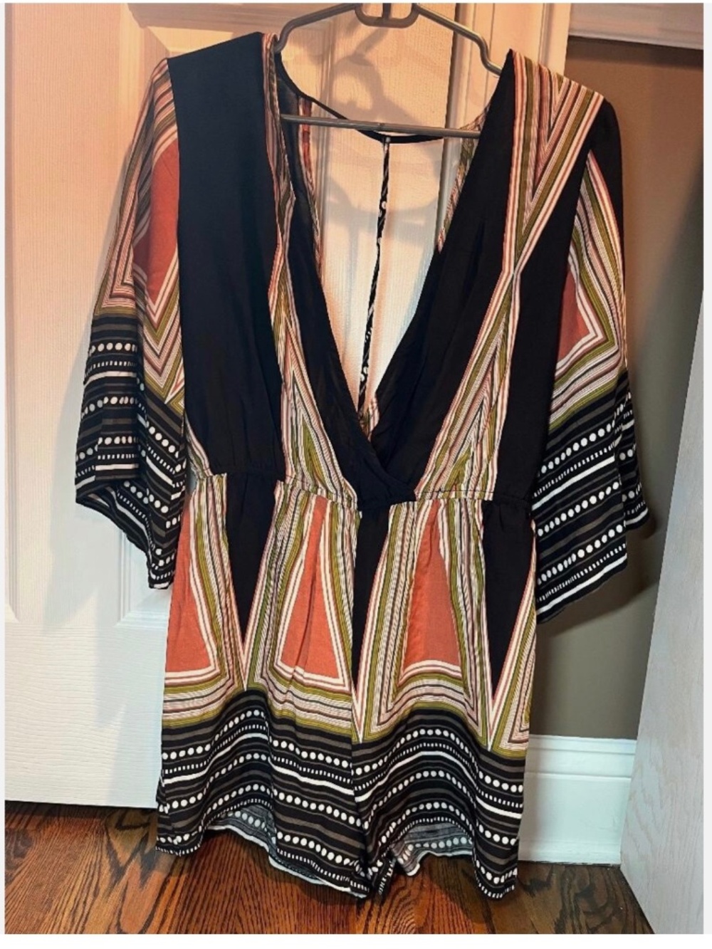 NEW W TAGS SIMPLEE APPAREL ROMPER BELL SLEEVE BLACK COLOR MEDIUM V NECK SEXY $53